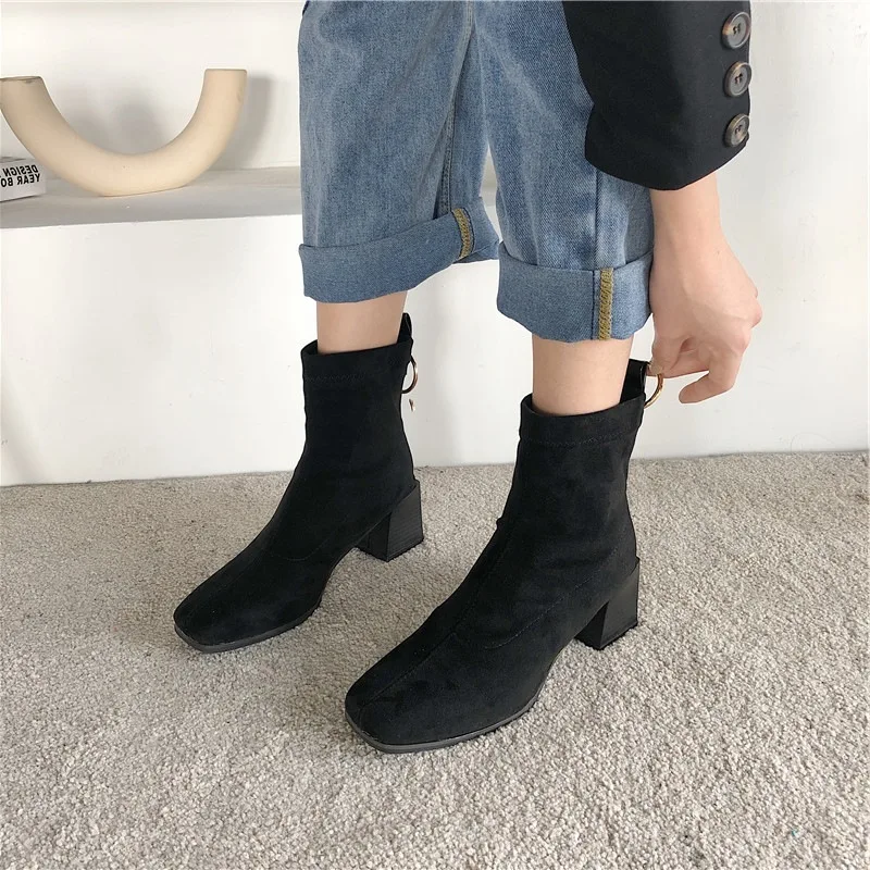 

2019 Trendy Shoes Martin England Autumn & Winter Boots Women's New Style-Style plus Velvet Chunky-Heel Elasticity Convention Boo