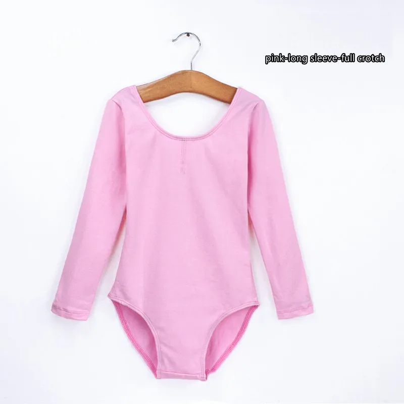 pink-L-full crotch Хлопковое балетное трико с длинными/короткими рукавами, боди для балерины, танцевальный костюм для девочек, балетное трико, одежда для балета, танцевальная одежда - Цвет: pink-L-full crotch