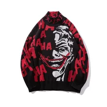 ^^Best Offers #1537 Korean Fashion Turtleneck Sweater Men Plus Size Loose Funny Clown Pattern Black Hip Hop Sweater Men Pulover Hombre Autumn ^^Best Offers #1537 Korean Fashion Turtleneck Sweater Men Plus Size Loose Funny Clown Pattern Black Hip Hop Sweater Men Pulover Hombre Autumn