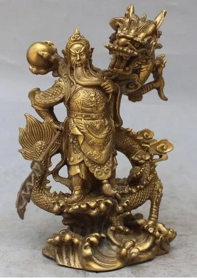 10 "Китайский Fengshui Guan Gong Yu воин Меч с изображением бога стенд в статуи дракона |