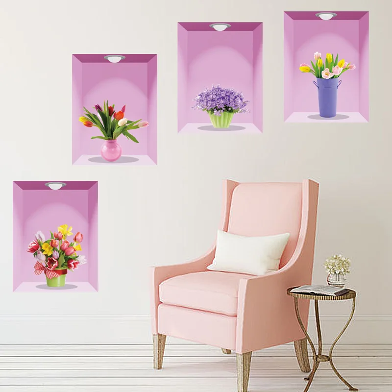 Wall Stickers Wholesale 3D Model Vase Stickers Waterproof Removable Adhesive Paper Bedroom Living Room Decoration DXL1023