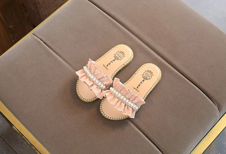 Childrens Shoes Kids Sandals For Toddlers Girls Princess Sweet Soft Pearl Beaded With Rhinestone Girls Slippers Slides 21-30