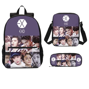 

Fashion 3 Pcs Women School Bags Teenage Girls Travel Backpack Kids EXO Print Junior High Large School Bags Set Rucksack Mochila