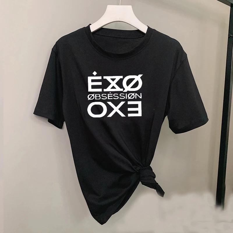 Модная футболка с буквенным принтом Женская Футболка Kpop Exo Android Повседневная