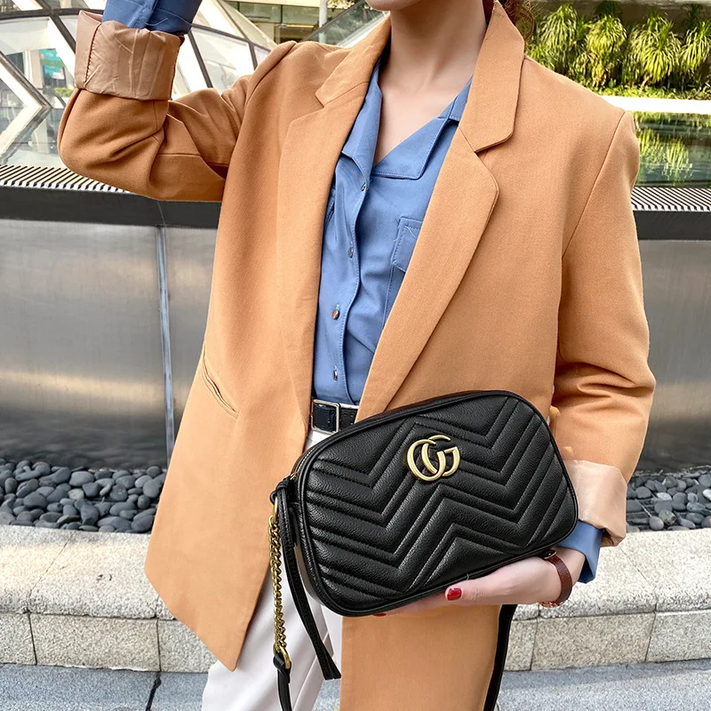 

Leather Bag Women's 2020 Spring And Summer New Style Versitile Fashion Small round Bag Glorious Rhombus Chain WOMEN'S Bag