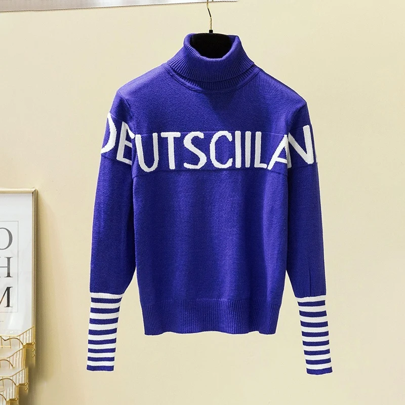 Women Sweater Turtleneck Letter Embroidery Sweaters Female Pullover Tops Jumper Fashion Jersey Winter 2019 Autumn New | Женская одежда