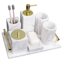 Marble Bathroom Accessories Set Soap Dispensers/Dishes Toothbrush Holder & Gargle Cups Tissue/Cotton Swab Box Tray Wedding Gifts