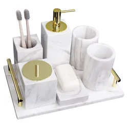 Marble Bathroom Accessories Set Soap Dispensers/Dishes Toothbrush Holder & Gargle Cups Tissue/Cotton Swab Box Tray Wedding Gifts