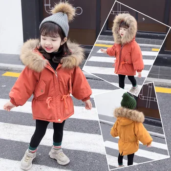 

2020 high quality Girl's real fur collar thick warm warm baby coat Fashion thick cotton jacket 1-6 years Children girls coats