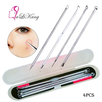 

4 Pcs tainless Steel Blackhead Comedoner Facial Acne Pimple Blemish Comedone Acne Extractor Remover Tool Set
