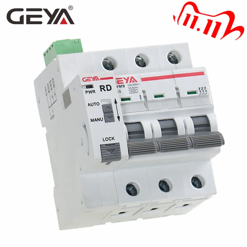 Автоматический выключатель GEYA Din Rail GYM9 3P MCB с устройством автоматического сброса