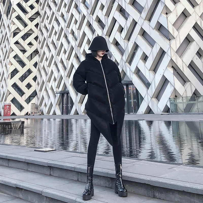 [DEAT] Loose Fit Irregular Overisize Warm Woolen Coat Parkas New Hooded Long Sleeve Women Fashion Autumn Winter 19L-a74