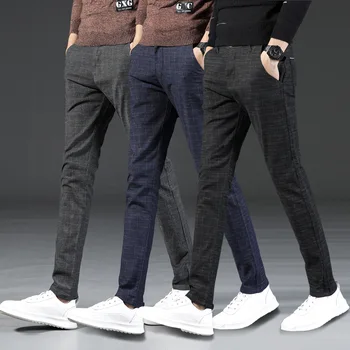 

2020 Spring Summer Men's Casual Pants Trousers Thin Slim Straight Solid Business for Male Ultra-thin Small Feet Fashion