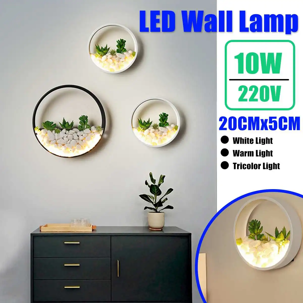 

Modern LED Wall Lamp Round LED Sconces For Bedroom Living Room Wall Decoration Decorated with Plants and Stones Gift Art Decor