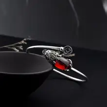Чистое серебро, серебро 925 пробы, гранат, Pixiu Lucky, открытый размер, браслет, S925 ювелирные изделия(YRT