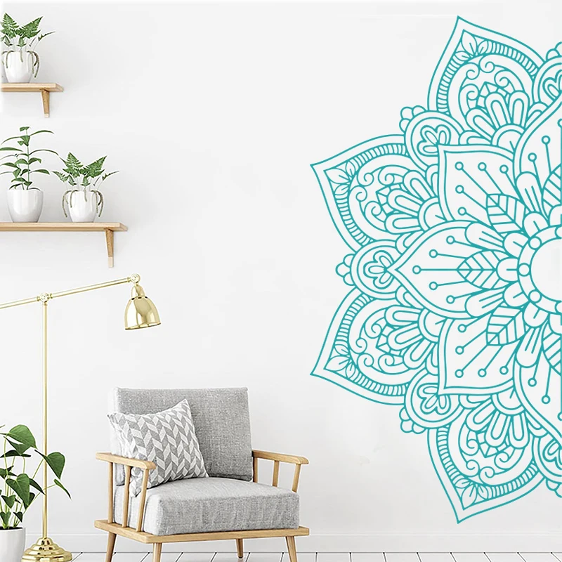 

Half Mandala Headboard Wall Decal Lotus Flower Mandala Zen Decor Decals Vinyl Bedroom Yoga Sticker Bohemian Style E707