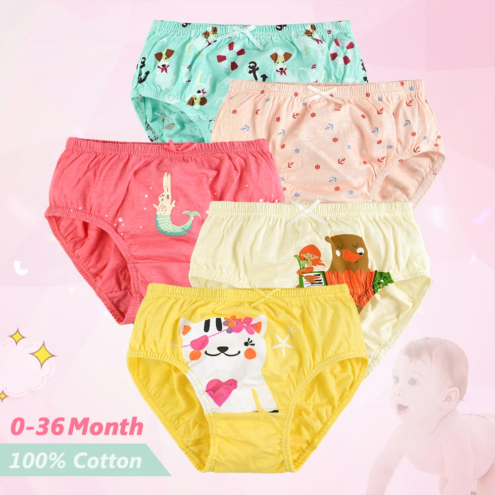 SLAIXIU 5-Pack Child's Underwear Baby Panty Panties for Boys Girls Candy Colors Card Love Cartoon Animal Pattern For 0-36 Month - Цвет: NO.3