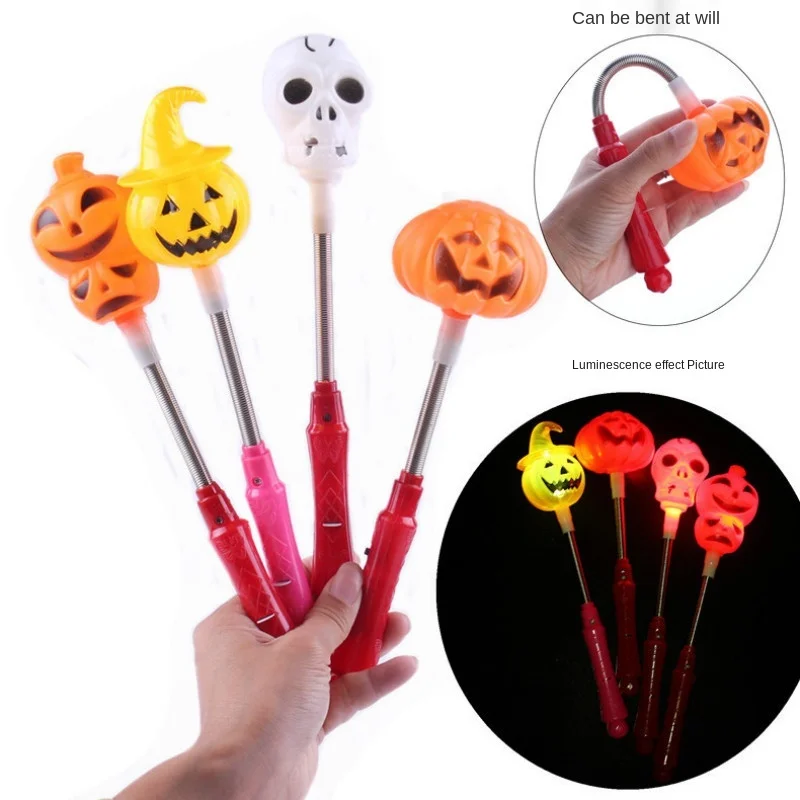 

Halloween Spring Flash Stick Glowing Toy Pumpkin Ghost Head Wizard Shake Stick