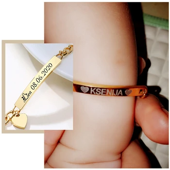 

Personalize Baby Name ID Bracelet Anti Allergy Stainless Steel Chain Adjustable Custom Infant Baptism Gifts to Girls Boys Kids
