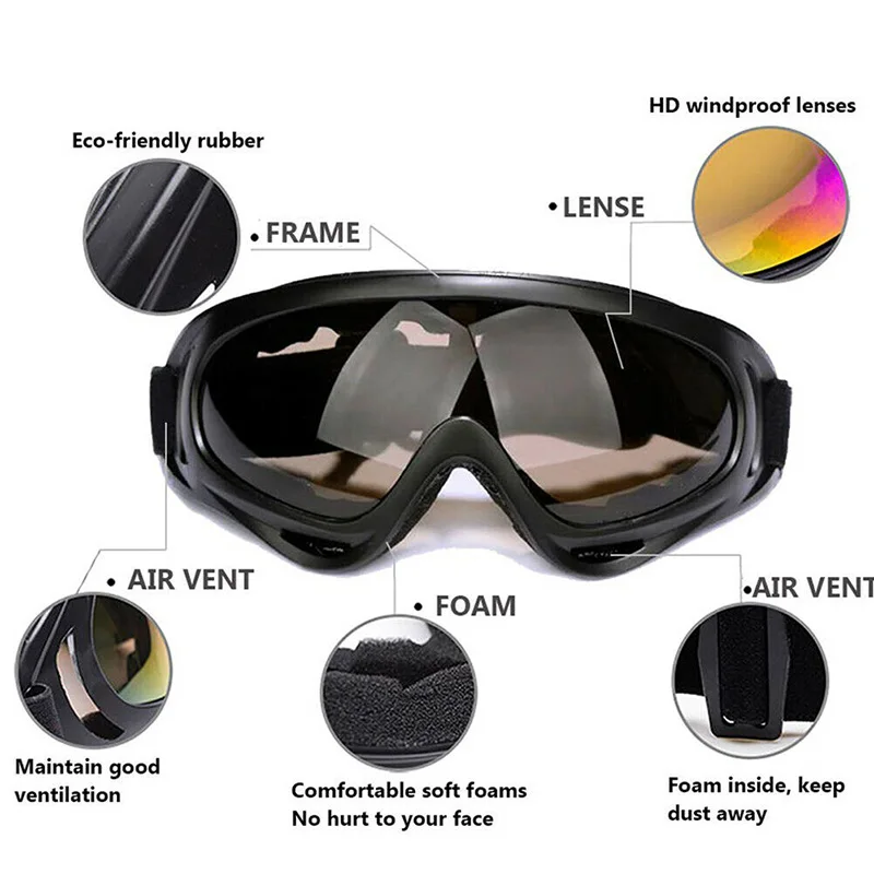 Ski Goggles Adjustable UV 400 Protective Outdoor Motorcycle Snow Goggles THJ99