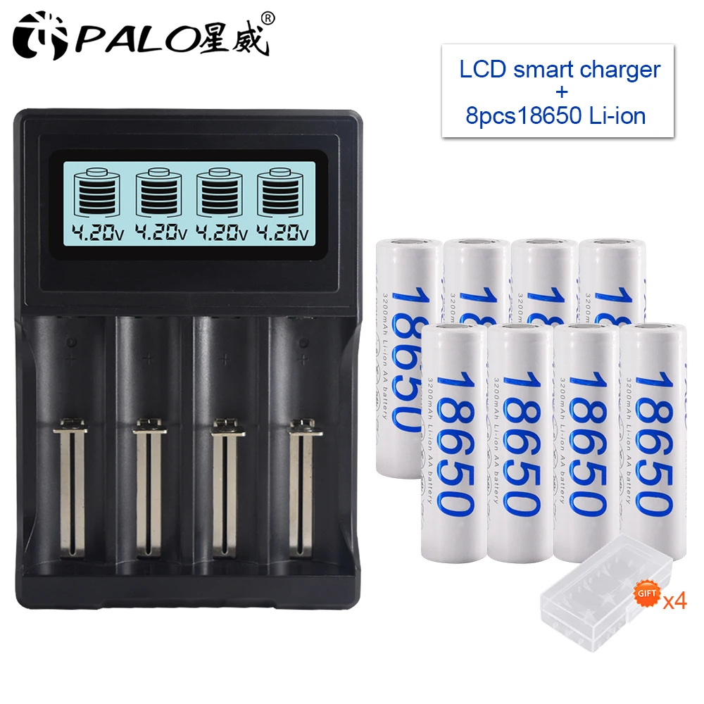 PALO 3,7 V ЖК-дисплей USB 18650 Зарядное устройство для 18650 14500 батарея+ 3200mAh 18650 аккумулятор литий-ионный аккумулятор - Цвет: 8pcs and charger