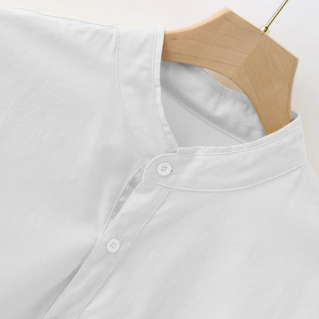 Мужская мешковатая льняная рубашка с длинным рукавом VogueShirts Camisa Fe Мужская рубашка на пуговицах с карманом и стоячим воротником Топы