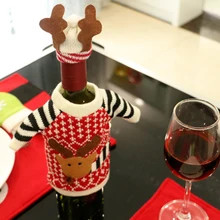 Чехол для бутылки вина с рисунком лося, Рождественское украшение, вязаная одежда, шапка, набор бутылок, вечерние украшения для ресторана, рабочий стол, макет