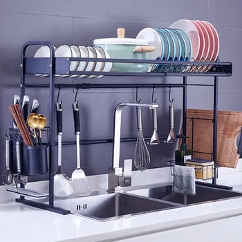 

Black/Sliver Stainless Steel Kitchen Dish Rack U Shape Adjustable Sink Drain Rack Kitchen Organizer Shelf Storage Holder