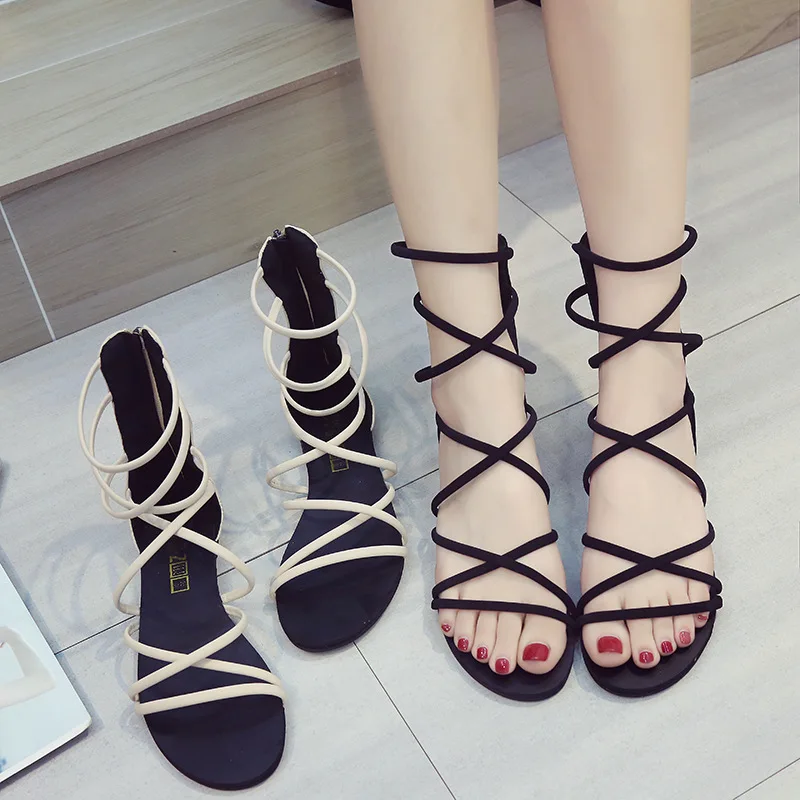 

2019 Summer New Style Bandage Cloth Comfortable Flat Korean-style Versitile Fashion Solid Color WOMEN'S Sandals College Style