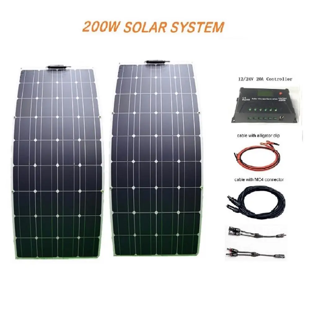 

RG 200w 18v Flexible Solar Panel Kit System 2x 100w Module 20A Controller RV Car