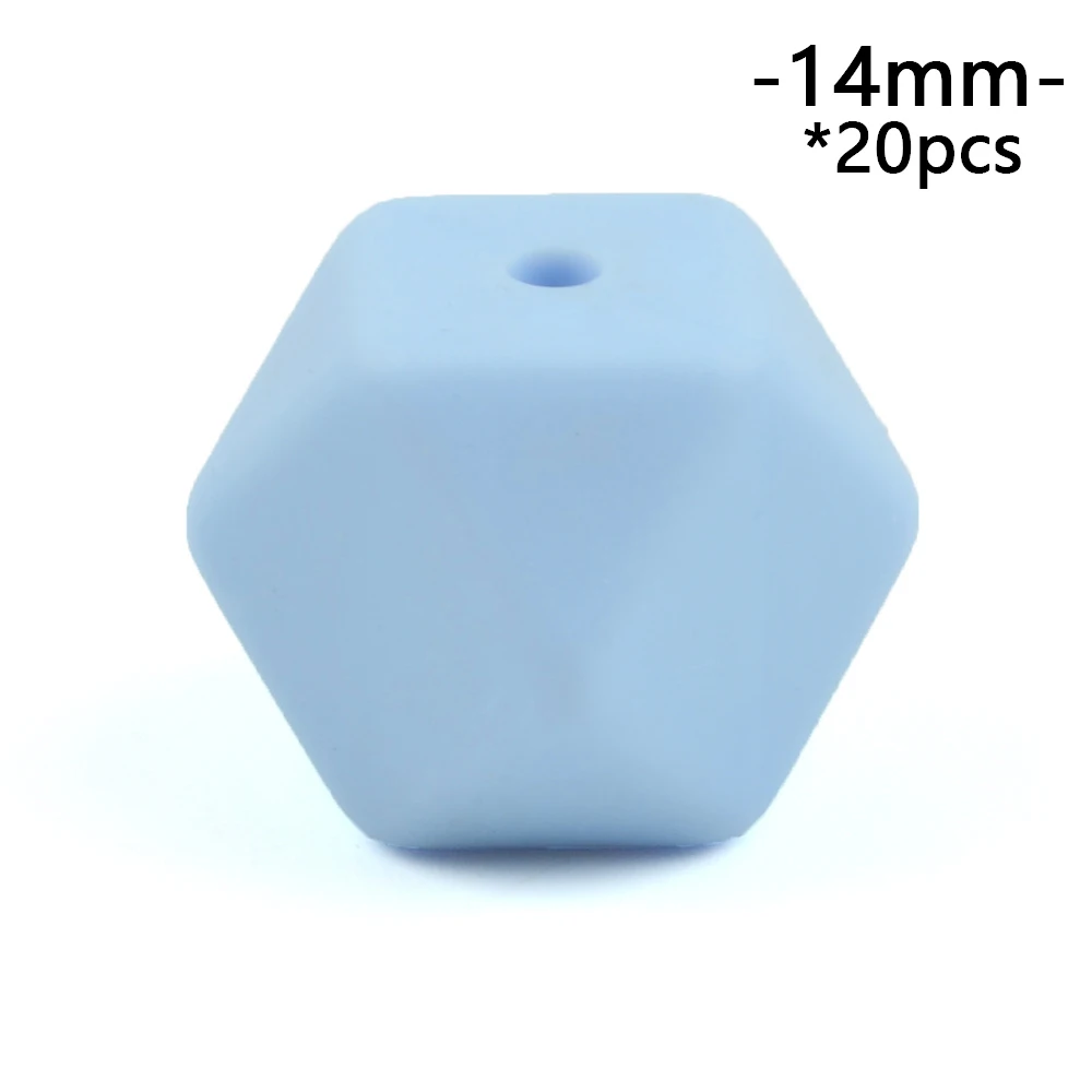 pastel blue LOFCA, мини Шестигранник, 20 шт, силиконовые бусины 14 мм, жевательные бусины, Очаровательный детский прорезыватель, Прорезыватель для зубов, ожерелье, соска, зажим - Цвет: pastel blue