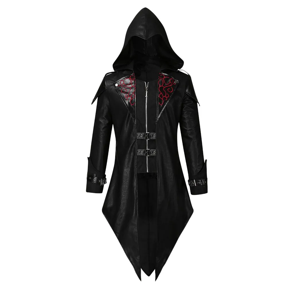 

Men's Medieval Gothic Jacket Goth Steampunk Uniform High Quality Men Bandage Hoodie Jacket Men Long Sleeve Man Outwear Clothing