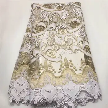 

White African Lace Fabrics High Quality Stones French Lace Fabrics Nigerian Tulle Lace Fabrics For Wedding Dress TF562