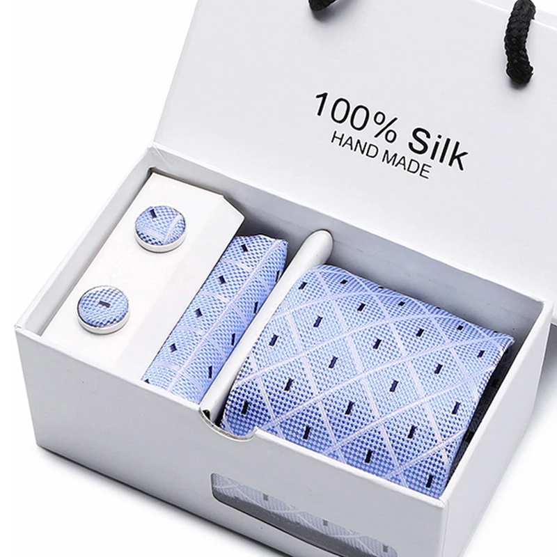  Gift Box Packing Men's Floral Necktie 100% Silk Handkerchief&Cuffink&Ties Set Flomal Dress Wedding 