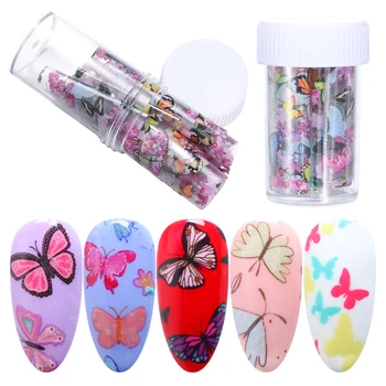 

1set Nail Butterfly Sticker Flower Transfer Foils Slide Marble Adhesive Wraps Butterflies Nail Art Decal Manicure Tips Nail Tips