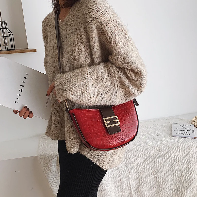 

Trend Saddle Bag WOMEN'S Bag 2019 New Style Fashion Autumn And Winter Retro Crocodile Pattern Western Style Armpit Bag Crossbody
