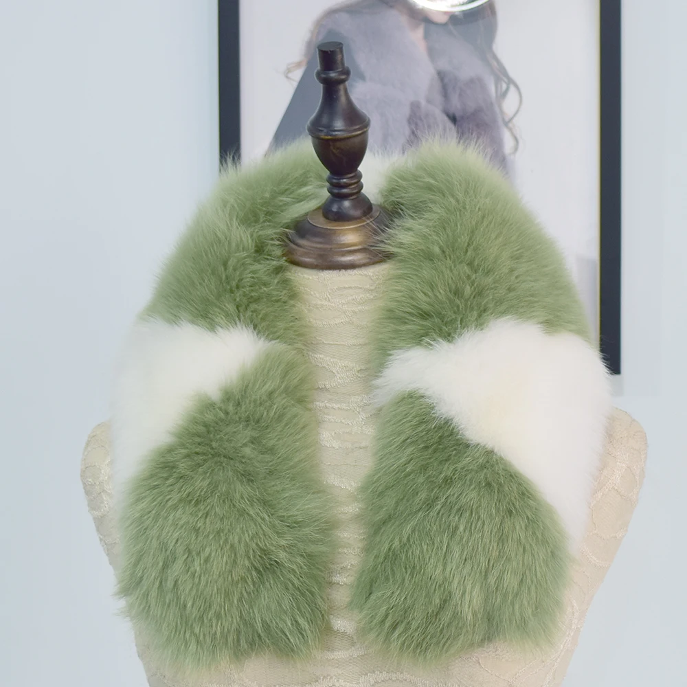 greenwhite FURSARCAR натуральный натуральный мех лисы капюшон воротник 73 см женские зимние шарфы модное пальто свитер Шарфы Воротник роскошный шейный платок - Цвет: greenwhite