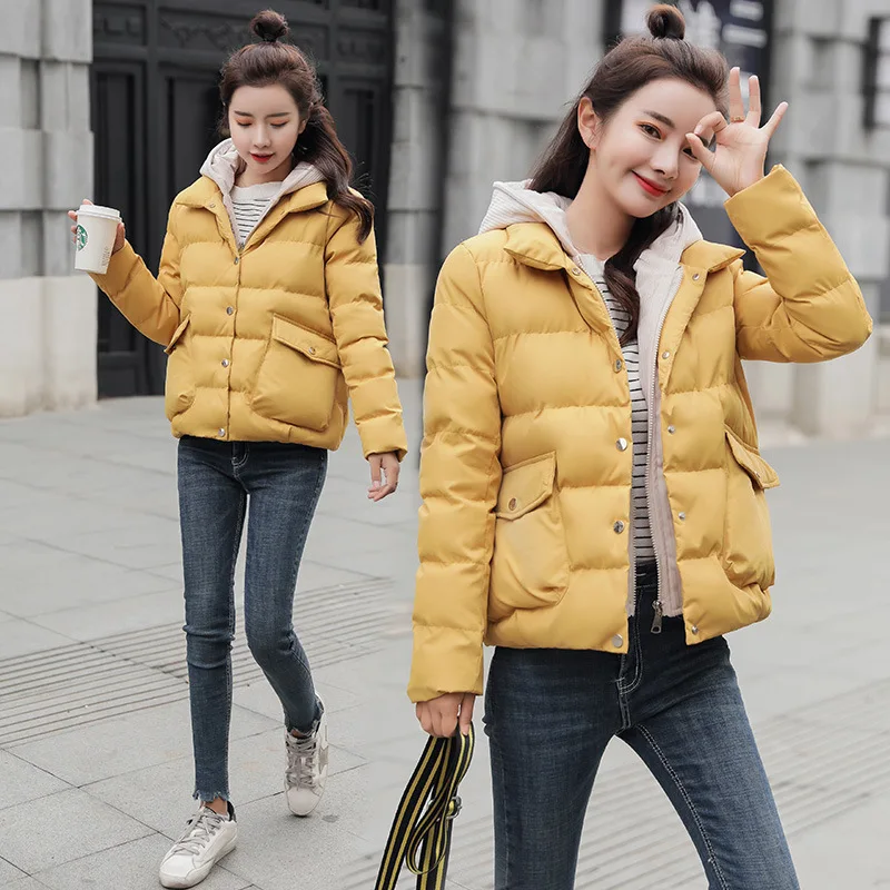 

Short Hooded Versitile Fashion Elegant 2019 Autumn And Winter New Style Solid Color Slim Fit Warm