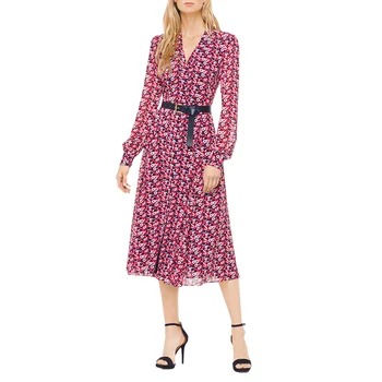 

Princess Kate Middleton Dress 2020 Woman Dress V-Neck Long Sleeve Printed Belt Elegant Shirt Dresses Work Wear Clothes NP07872J