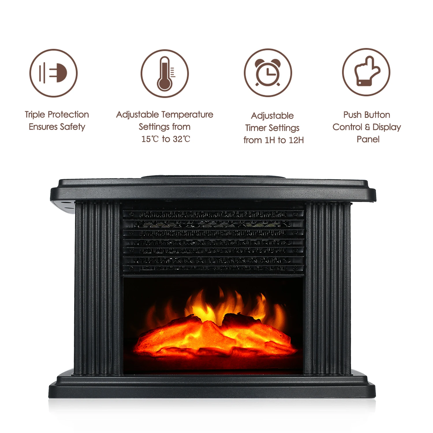 

1000W Desktop Electric Fireplace Heater with Log Flame Effect Warm Air Heater Warm Small Warm Air Blower Fan Table Heater 220V