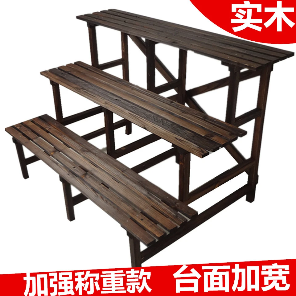 

Solid Wood Flower Rack Balcony Shelf Three Layers Ladder Flower Rack Multi-storey Flower Airs Meaty Green Luo Bonsai Frame