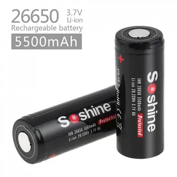 

2pcs Soshine 3.7V 5500mAh Large Capacity 26650 Li-ion Rechargeable Battery with Protected PCB for LED Flashlights / Headlamps