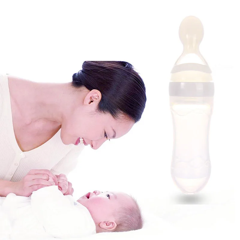 Squeezing Feeding Bottle Silicone Newborn Baby Training Rice Spoon Infant Cereal Food Supplement Feeder Safe Tableware Tools