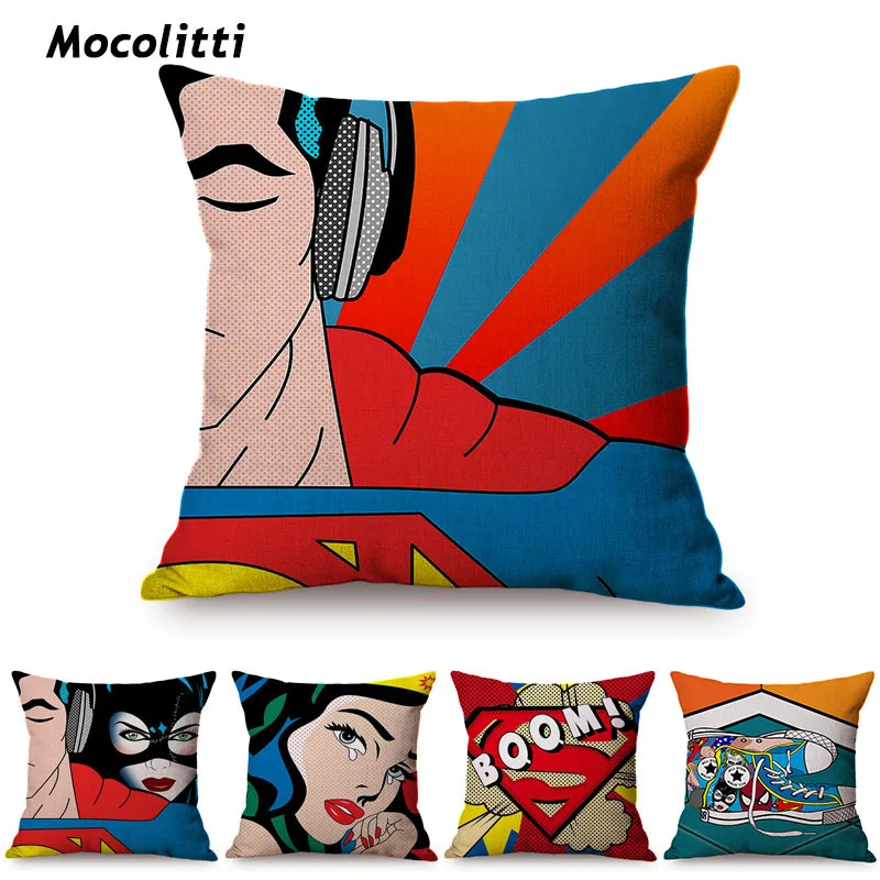 18" Pop Art Cushions Cover Funny Comic Print Home Decorative Sofa Throw