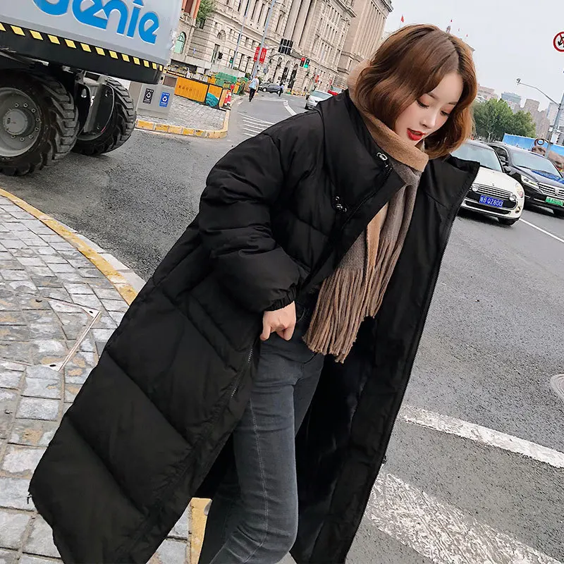 

2018 Winter New Style Korean-style City Casual Cotton-padded Clothes Fashion Simple Stand Collar Thick over-the-Knee X-long Cott