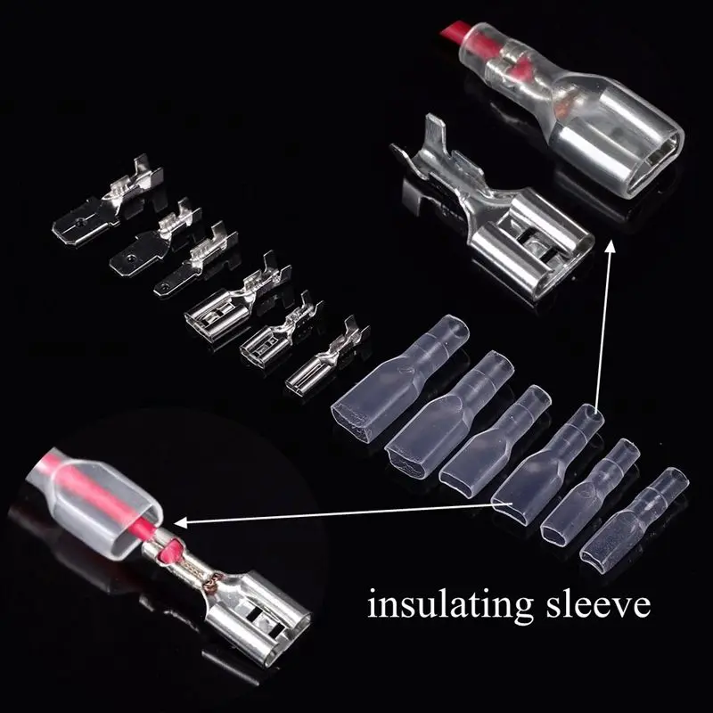 270pcs Male Female Spade Connector Wire Crimp Terminal Block with Insulating Sleeve Assortment Kit 2.8mm 4.8mm 6.3mm