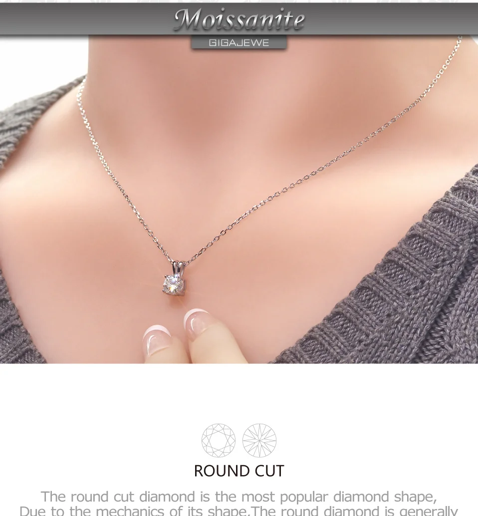 GIGAJEWE, 0.8ct, 6 мм, EF, Круглый, 18 К, покрытый белым золотом, 925 серебро, Муассанит, ожерелье с бриллиантами, проверенные ювелирные изделия, подарок для женщин и девушек