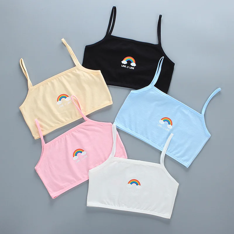 Girls Brassiere Underwear Cotton Kids Bra Rainbow Design Adolescente Girls Training Bras Breathable Teenage Girl Tops Crop 7-16Y, training bra, cotton bra, crop top
