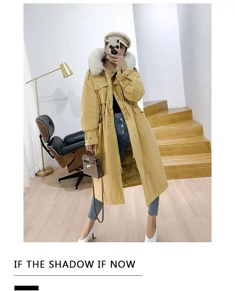 Bella philosophy Winter Fox Collar Windbreaker lady Down Jacket Women Medium Long Thicker Hooded Parka Mujer female Loose Jacket