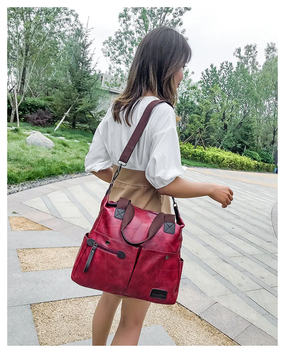 Multi-pocket Casual Large Capacity Women Tote Shoulder Bag PU Leather Ladies Handbag Messenger Bag Soft Shopping Crossbody Bags
